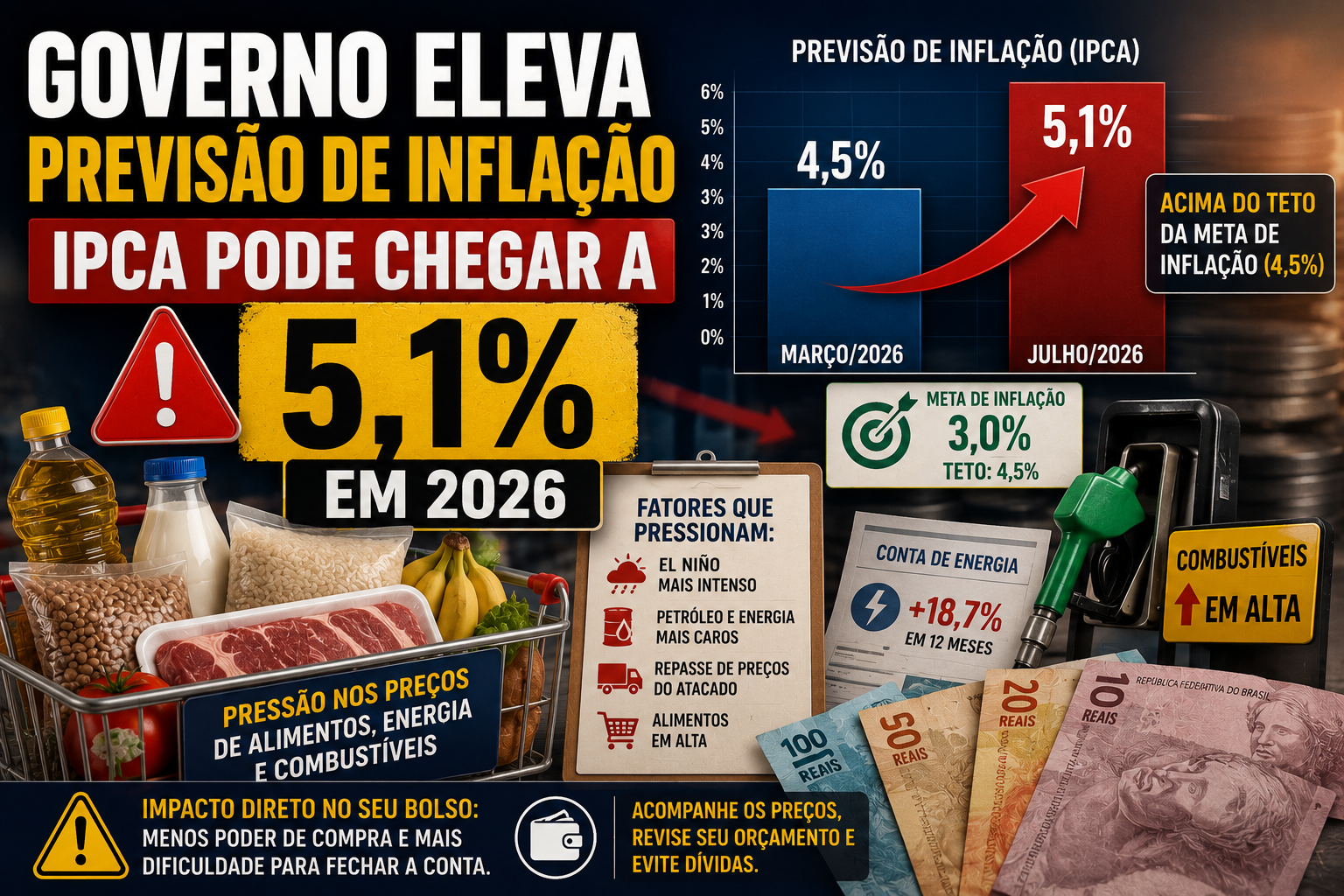 Governo eleva previsão de inflação de 2026 para 5,1%