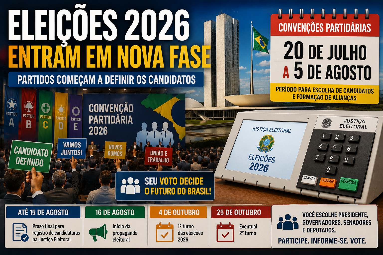Eleições 2026 entram na fase das convenções partidárias