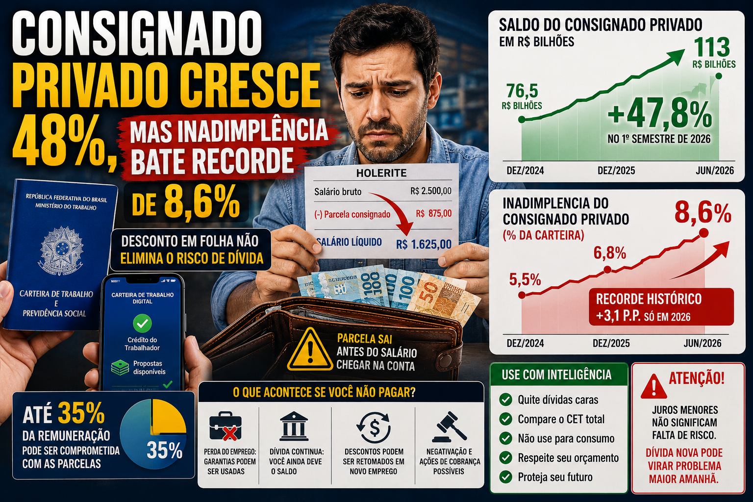 Consignado privado cresce 48%, mas inadimplência bate recorde de 8,6%