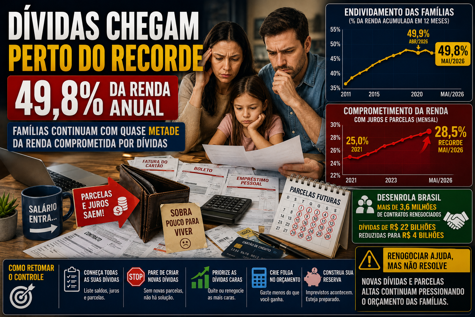 Endividamento das famílias fica em 49,8% da renda anual, perto do recorde